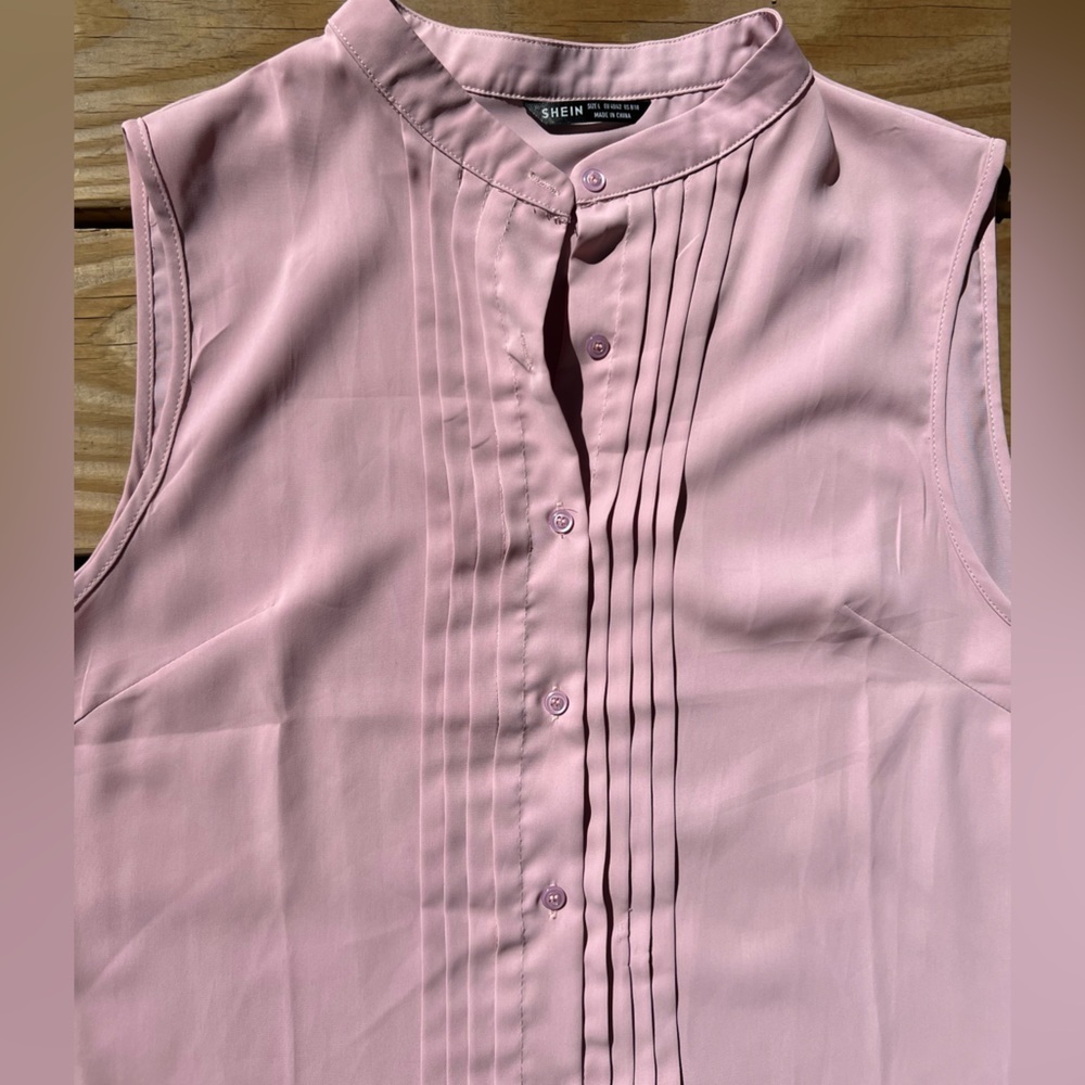 SHEIN mock neck button front sleeveless pink large blouse - Picture 13 of 16